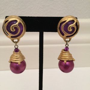 Vintage Statement Purple Pierced Dangle Earrings